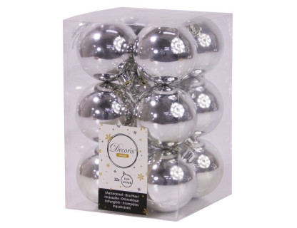 Набор пластиковых шаров 60 мм., серебрянный, глянцевые, 12 шт., Kaemingk, арт. 167006