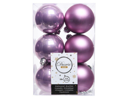 Набор пластиковых шаров Дивный 60 мм., сиреневый, 12 шт., mix, Kaemingk, арт. 021993