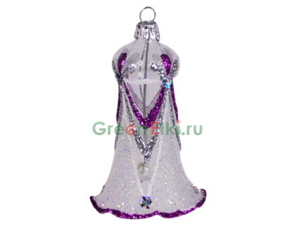 Елочное украшение Колокольчик Элегантный 8,2 см., бело-сиреневый, Елочка, арт.  С 2011-сиреневый