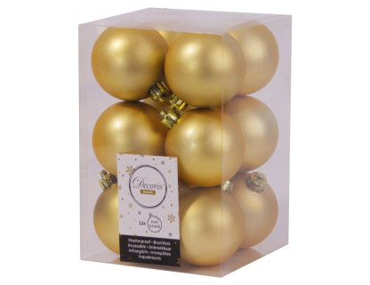 Набор пластиковых шаров Дивный 60 мм., золото, 12 шт., матовые, Kaemingk, арт. 958116