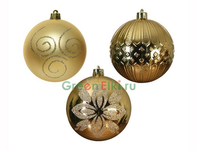 Набор однотонных пластиковых шаров Белецца Моноколоре, 100 мм., золотой, 36 шт., Kaemingk, арт. 029143