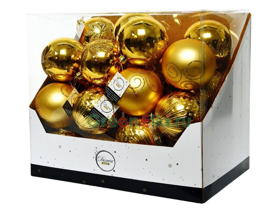 Набор однотонных пластиковых шаров Белецца Моноколоре, 100 мм., золотой, 36 шт., Kaemingk, арт. 029143