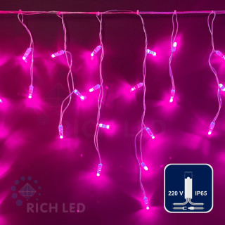 Светодиодная бахрома Rich LED, 3*0.5 м, влагозащитный колпачок, розовая, прозрачный провод, арт. RL-i3*0.5-CT/P