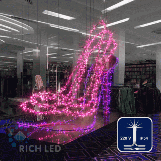 Светодиодная гирлянда Rich LED 10 м, 100 LED, 220 В, соединяемая, мерцающая, розовая, прозрачный провод, арт. RL-S10CF-220V-T/P