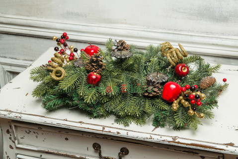 Хвойное украшение подсвечник Богемия 50 см. - 3 свечки, 30 теплых белых Led ламп, арт. 52036