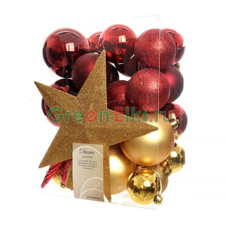 Набор елочных украшений с макушкой Звездный наряд, 33 шт., красный с золотом, KAEMINGK, арт. 023323