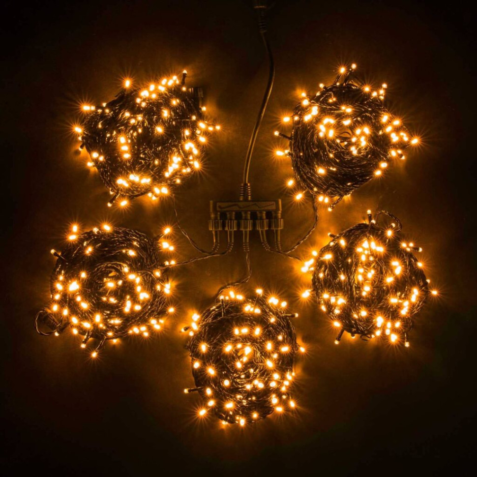 Комплект гирлянд, 5x20 м., 1000 LED-ламп, с мерцанием, черн. пр., желтый, LaitCom, арт. KDD1000BLW-11-1Y 03-094