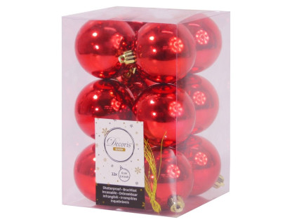 Набор пластиковых шаров Дивный 60 мм., красный, 12 шт., глянцевые, Kaemingk, арт. 958117/021832s