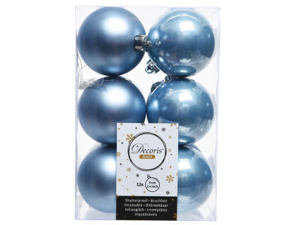 Набор пластиковых шаров 60 мм., голубой, 12 шт., mix, Kaemingk, арт. 021991
