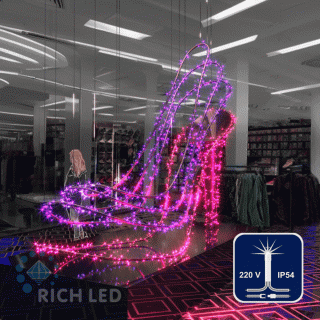 Светодиодная гирлянда Rich LED 10 м, 100 LED, 220 В, соединяемая, мерцающая, фиолетовая, прозрачный провод, арт. RL-S10CF-220V-T/V
