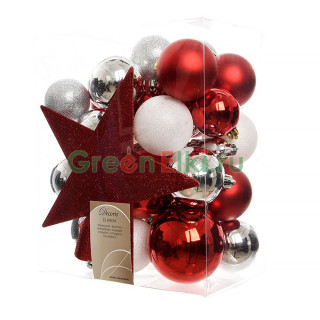 Набор елочных украшений Классический Дуэт, 33 шт., красный, белый, серебряный. KAEMINGK, арт. 023324