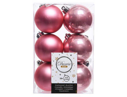 Набор пластиковых шаров 60 мм., розовый, 12 шт., mix, Kaemingk, арт. 021989
