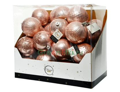 Набор однотонных пластиковых шаров Белецца Моноколоре, 100 мм., нежно розовый, 36 шт., Kaemingk, арт. 029145