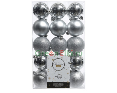 Набор пластиковых шаров Толедо 60 мм., серебро, 30 шт., Kaemingk, арт. 023264