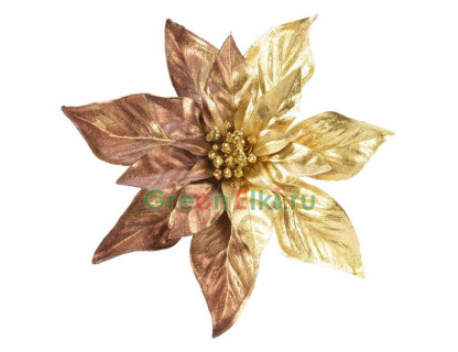 Елочное украшение Пуансеттия Золотой Закат 23 см., золото, глянцевый, Kaemingk, 165219