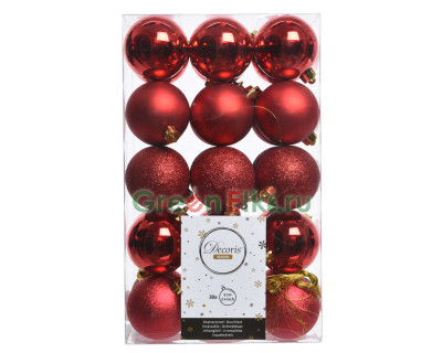 Набор пластиковых шаров Толедо 60 мм., красный, 30 шт., Kaemingk, арт. 023265