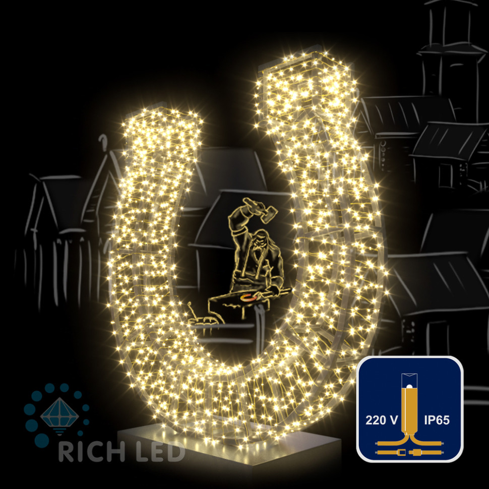 Светодиодная гирлянда Rich LED 10 м, 100 LED, 220 В, соединяемая, влагозащитный колпачок, теплая белая, статика, золотой провод, арт. RL-S10C-220V-CGd/WW