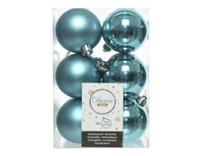 Набор пластиковых шаров 60 мм., бирюзовый, mix, 12 шт., Kaemingk, арт. 167017