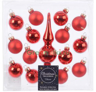 Набор украшений с макушкой Рождественские искры 30 мм., 15 шт., красный, матовые, глянцевые, KAEMINGK, арт. 019006