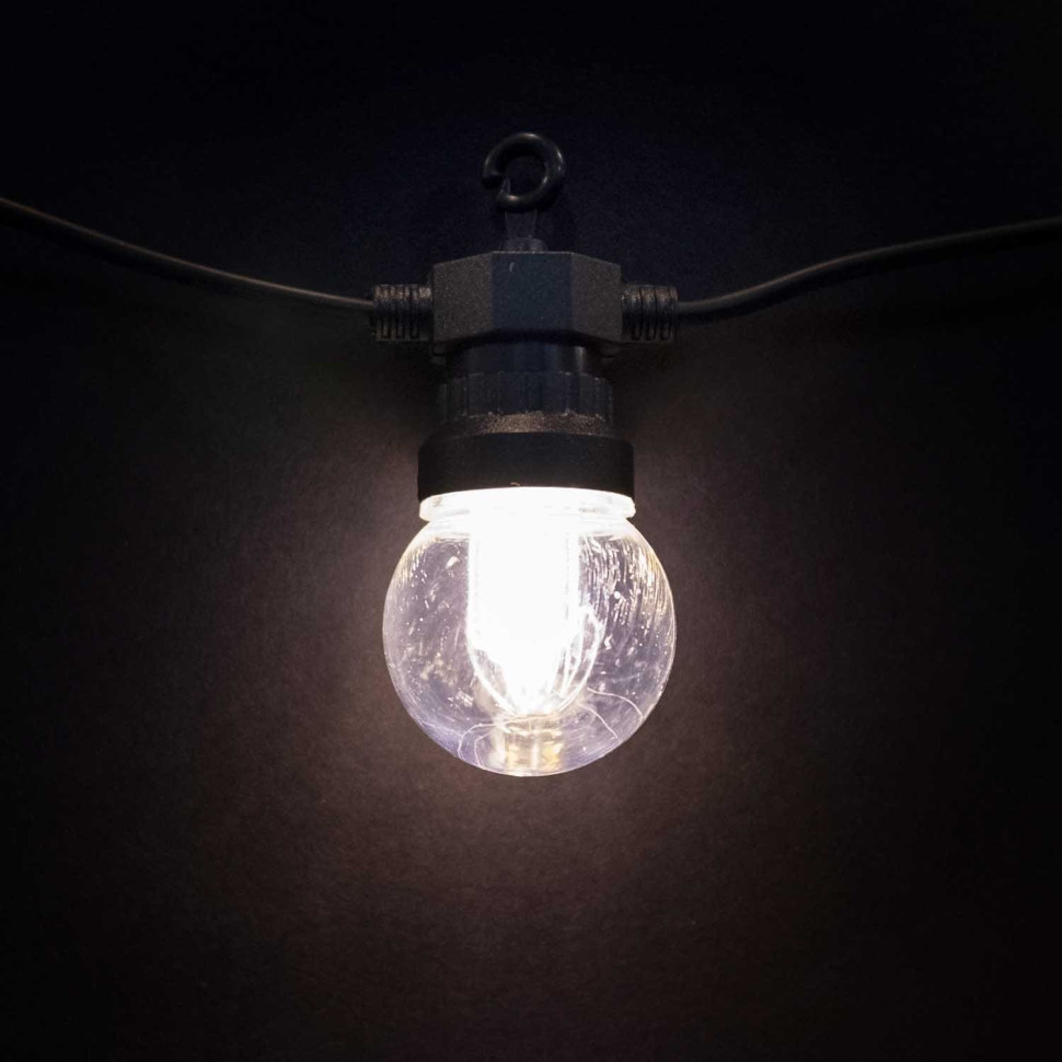 Светодиодная гирлянда Прозрачная колба 5 м, белый, 24В, 10 LED, провод черный ПВХ, IP54, арт. BLL10G-11-1W  21-020
