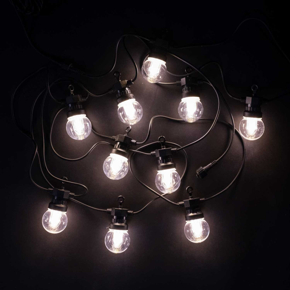 Светодиодная гирлянда Прозрачная колба 5 м, белый, 24В, 10 LED, провод черный ПВХ, IP54, арт. BLL10G-11-1W  21-020