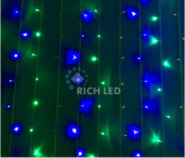 Светодиодный занавес Rich LED 2*3 м, мульти, с подключаемым контроллером, прозрачный провод, арт. RL-C2*3C3-T/M