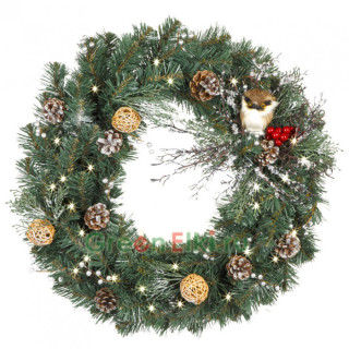 Рождественский венок Тайна леса 60 см.,30 теплых белых Led ламп, арт. 52040
