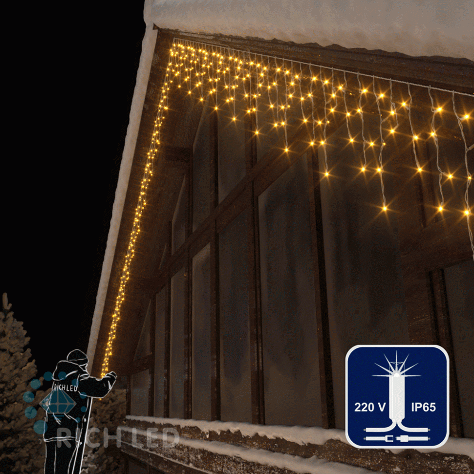 Светодиодная бахрома Rich LED, 3*0.5 м, желтая, мерцающая, белый резиновый провод, арт. RL-i3*0.5F-RW/Y