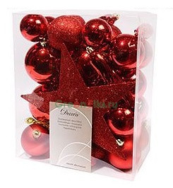 Набор елочных украшений с макушкой Звездный наряд, 33 шт., красный, KAEMINGK, арт. 023372