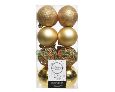 Набор пластиковых шаров Белль 60 мм., золото, 16 шт., Kaemingk, арт. 020850