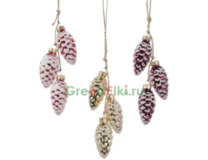 Набор игрушек на елку Изящные Шишки, стекло, 3х6 см., 3 шт., KAEMINGK, арт. 161645