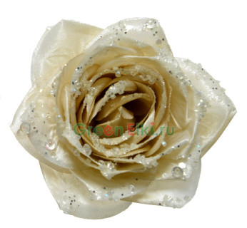 Елочное украшение Сахарная роза 11 см., жемчужный, глиттер, Kaemingk, арт. 629339-перламутровая
