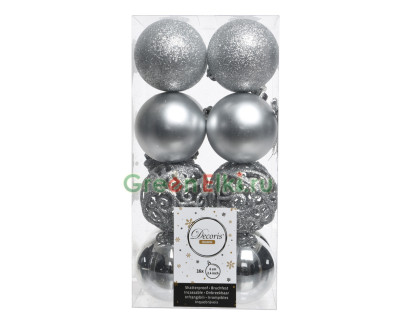 Набор пластиковых шаров Белль 60 мм., серебро, 16 шт., Kaemingk, арт. 020851