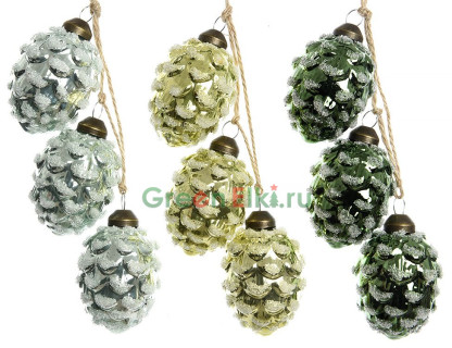 Набор игрушек на елку Изящные Шишки, стекло, 4х5.5 см., 3 шт., KAEMINGK, арт. 158603