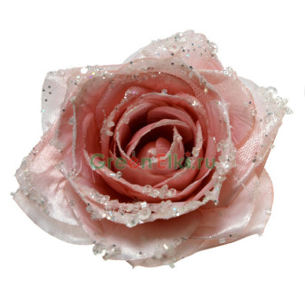 Елочное украшение Сахарная роза 11 см., нежно-розовый, глиттер, Kaemingk, арт. 629339-розовая