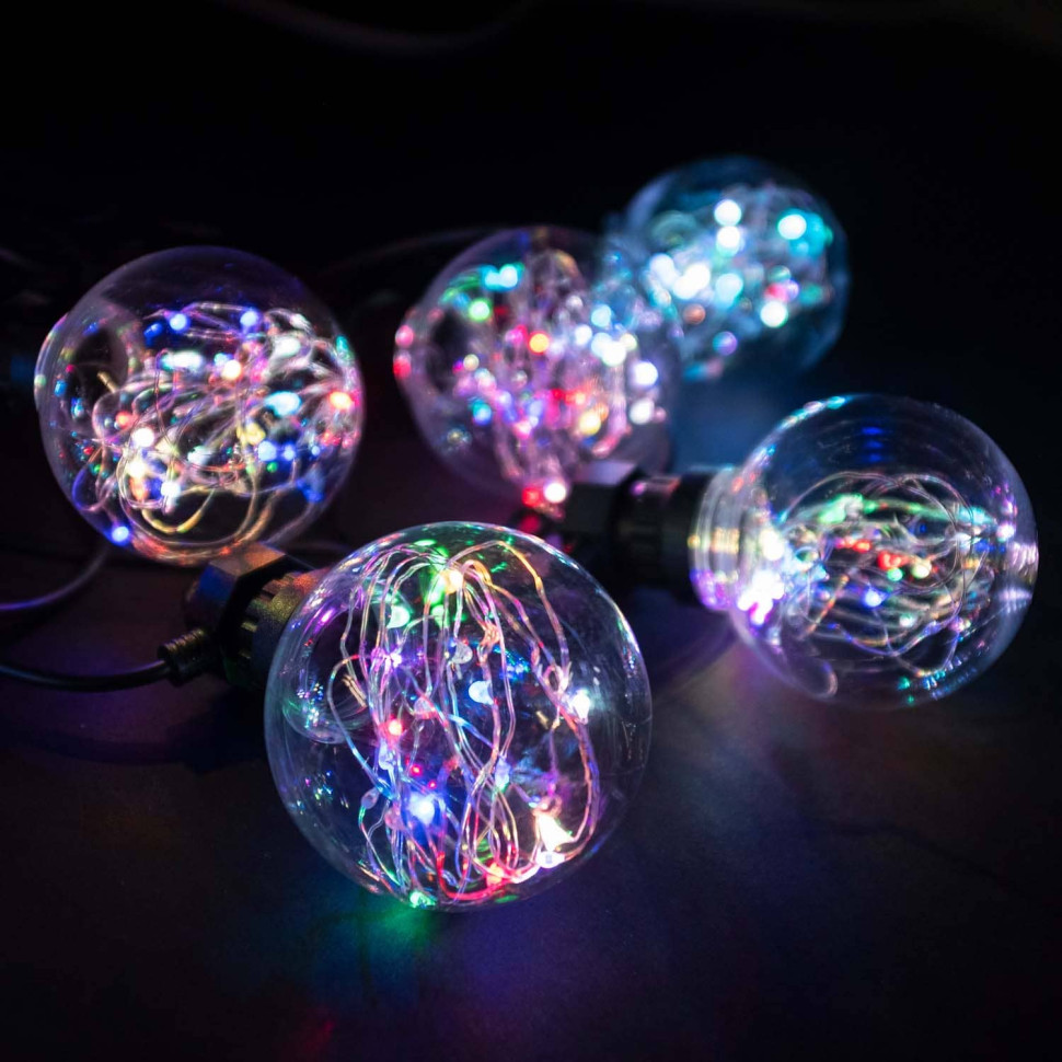 Светодиодная гирлянда Роса 5 м, мульти, 24В, 10 LED, провод черный ПВХ, IP54, арт. BLL10R-11-1RGB  21-023