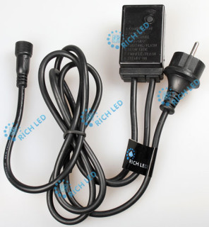 Блок питания Rich LED 1.5 м с кнопкой, для гирлянд RL-T20C2, до 5 гирлянд на 1 блок, черный, 220 В, арт. RL-Cn2-220-B