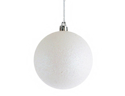 Пластиковый шар 100 мм, глиттер, белый, Морозко, арт. MA0004A-белый