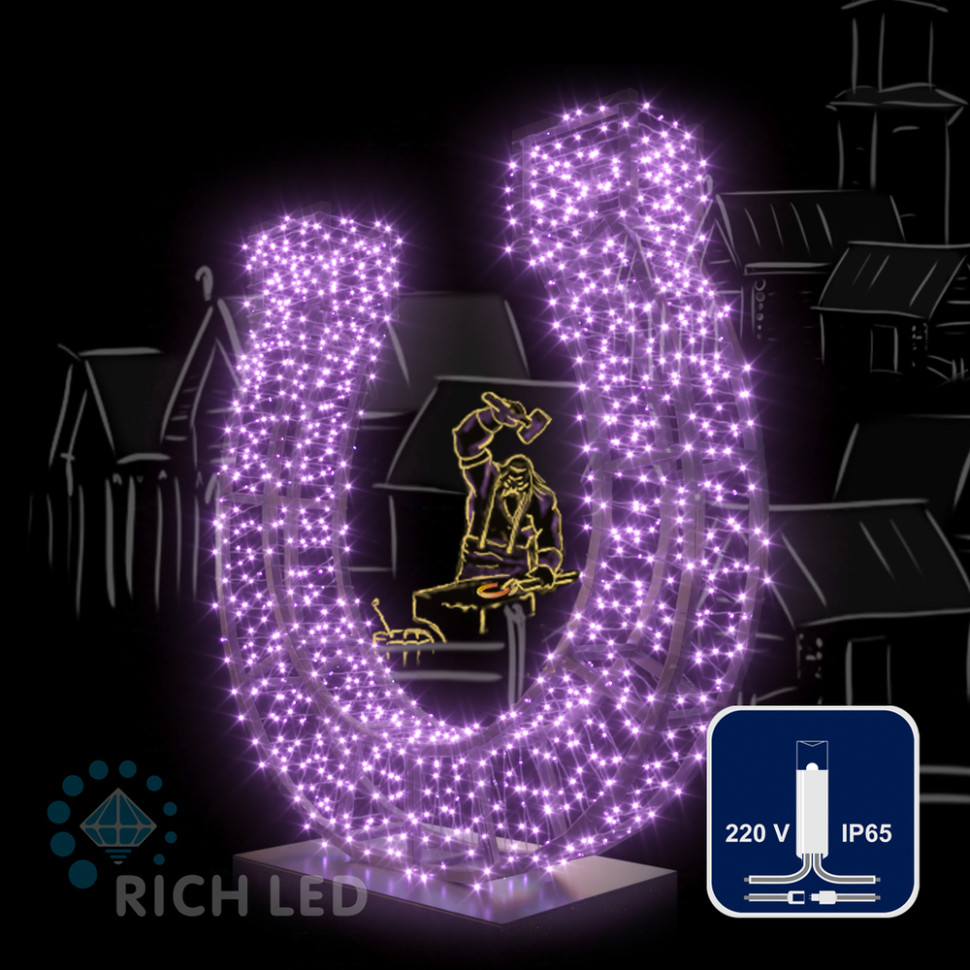 Светодиодная гирлянда Rich LED 10 м, 100 LED, 220 В, соединяемая, влагозащитный колпачок, фиолетовая, прозрачный провод, арт. RL-S10C-220V-CT/V
