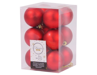 Набор пластиковых шаров 60 мм., красный, матовые, 12 шт., Kaemingk, арт. 906418/021832m