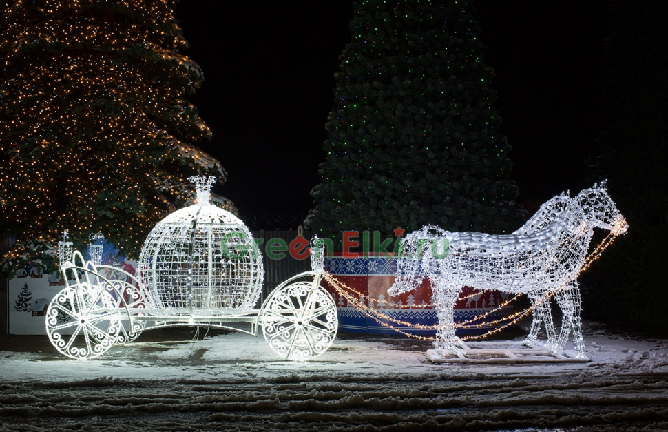 Светодиодная конструкция Карета с лошадьми, высота 2,5 м