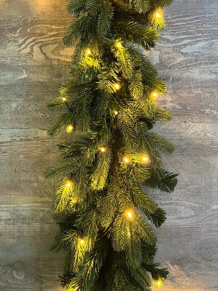 Гирлянда хвойная Парижанка 270*30 см., 60 теплых-белых LED ламп, арт. 23057