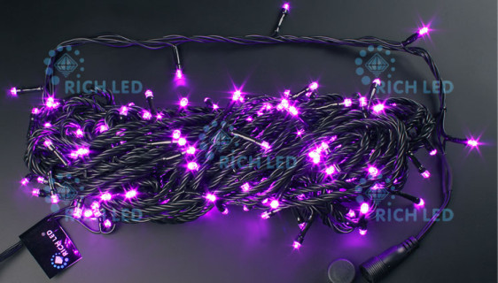 Светодиодная гирлянда Rich LED 20 м 2-канальная, 200 LED, 220 В, розовая, черный провод, соединяемая, арт. RL-T20C2-B/P