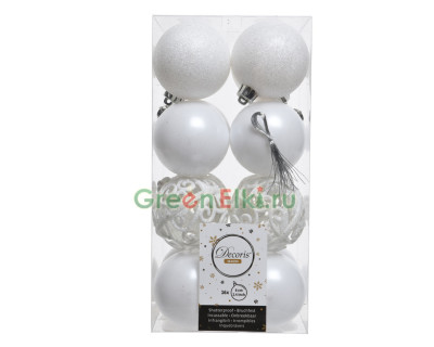 Набор пластиковых шаров Белль 60 мм., белоснежный, 16 шт., Kaemingk, арт. 167146