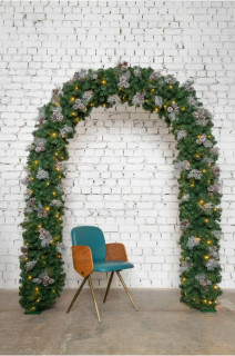 Хвойная арка Санкт-Петербург 240*160 см., зеленая, с серебряным декором и тепло белыми Led, арт. 28009