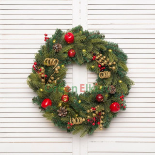 Хвойный венок Богемия 60 см., 30 теплых белых Led ламп, арт. 52034