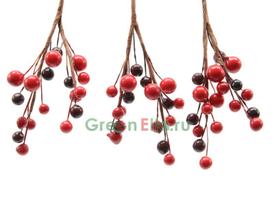 Елочное украшение Рябиновый букет 8 см., красный, с ягодами, глянцевый, Kaemingk, арт. 75900