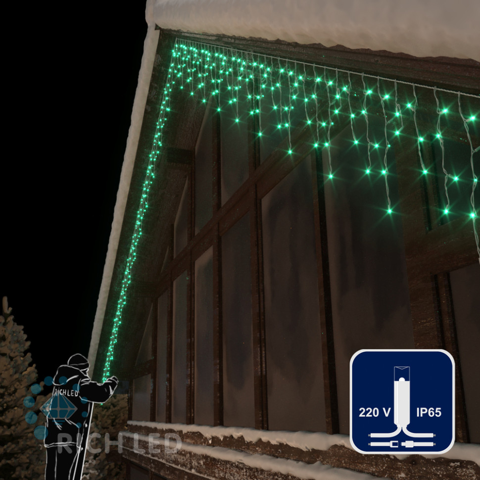 Светодиодная бахрома Rich LED, 3*0.5 м, зеленая, мерцающая, белый резиновый провод, арт. RL-i3*0.5F-RW/G