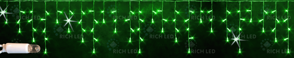Светодиодная бахрома Rich LED, 3*0.5 м, зеленая, мерцающая, белый резиновый провод, арт. RL-i3*0.5F-RW/G