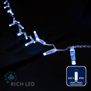Светодиодная гирлянда Rich LED 5 м, 72 LED, 220 В, не соединяемая, влагозащитный колпачок, белая, прозрачный провод, арт. RL-S5N-72L-220V-CT/W
